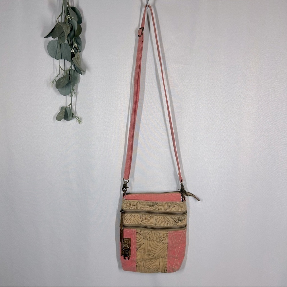 Canvas Crossbody Purse Pink Floral Handbag Tan Zipper Boho